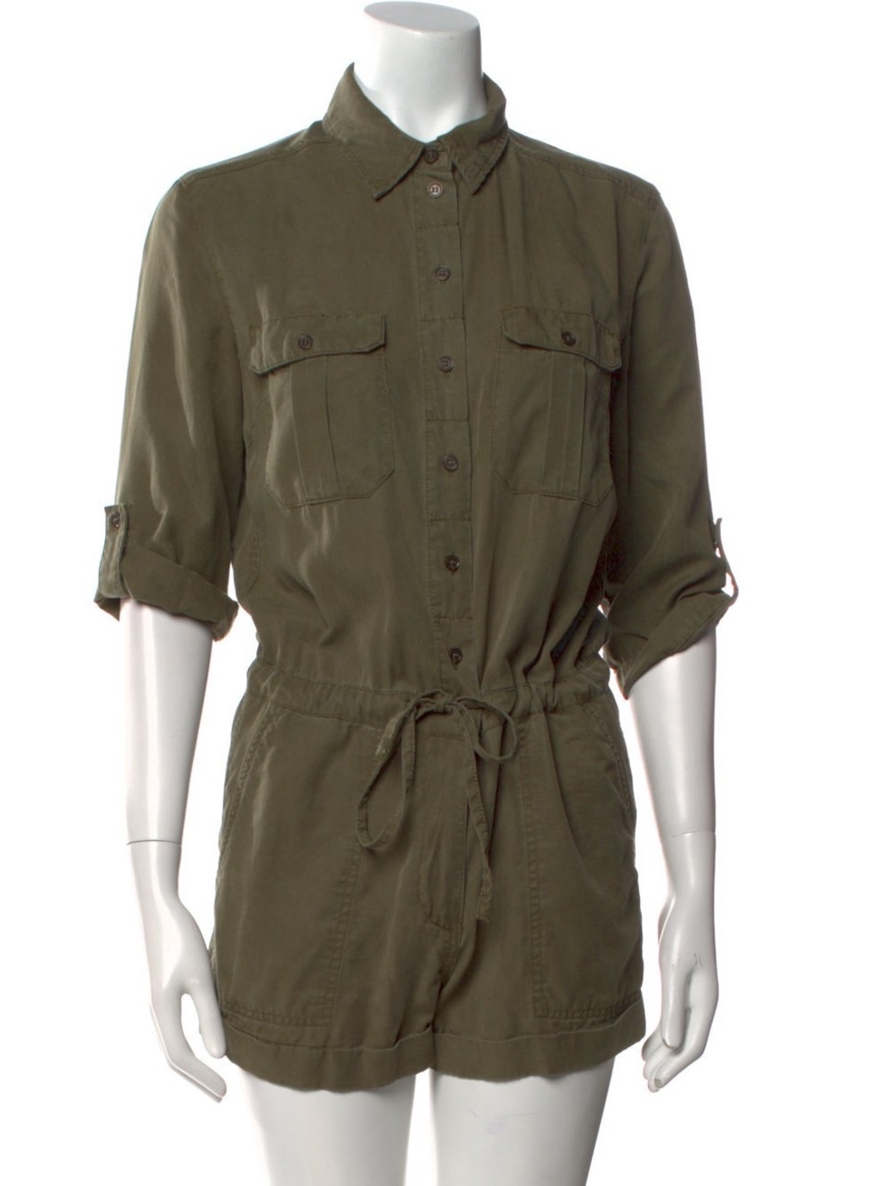 pistola Olive Green Utility Romper with Roll-Tab Sleeves